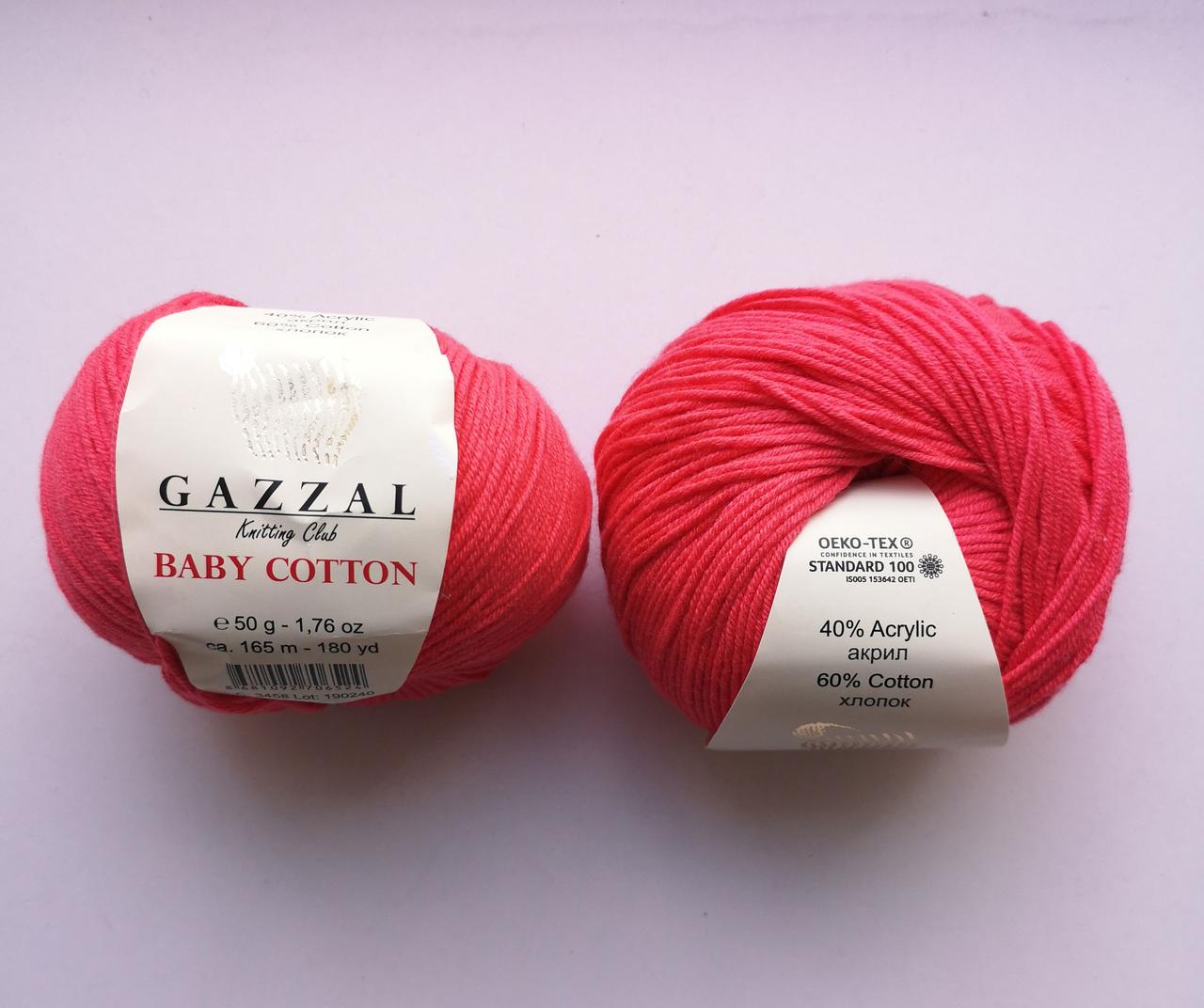 Пряжа для в'язання Бебі Коттон Gazzal Газзал (Cotton Baby Gazzal) 3458 яскравий червоний, 1 моток 50г