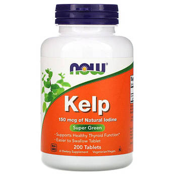 Келп натуральне джерело йоду 150 мкг Now Foods Kelp для щитовидної залози 200 таблеток