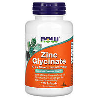 Цинк глицинат 30 мг Now Foods Zinc Glycinate в хелатной форме с маслом семян тыквы 120 мягких таблеток