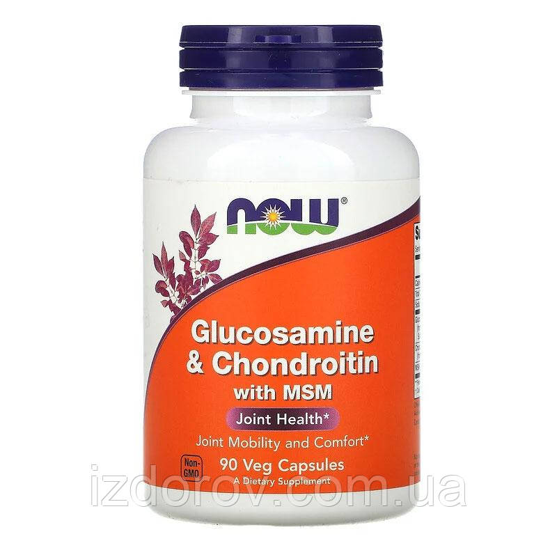 Глюкозамін хондроїтин Now Foods Glucosamine Chondroitin MSM хондропротектор для суглобів та зв'язок 90 капсул