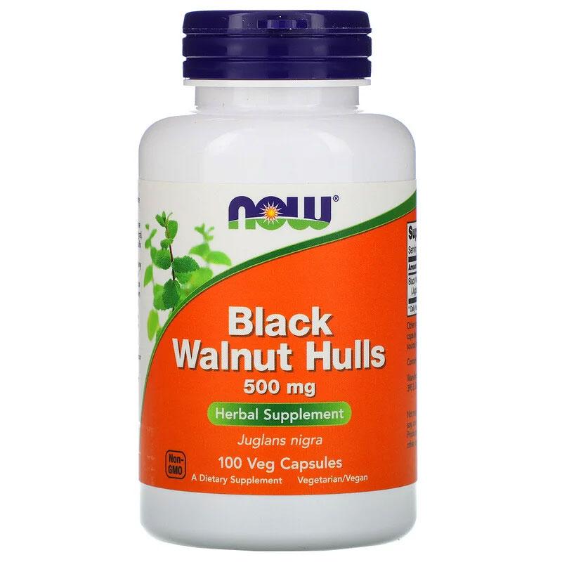 Шкарлупа чорного волоського горіха 500 мг Now Foods Black Walnut Hulls антипаразитарний засіб 100 капсул