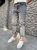Свободные джоггеры мужские джинсовые с манжетами внизу, джинсовые штаны серый меланж Турция
