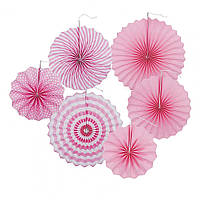 Набор  розовых  бумажных вееров с полосами для декора