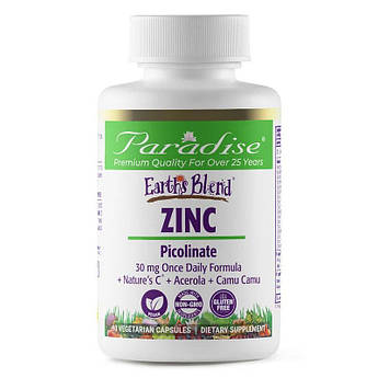 Paradise Herbs, earth's Blend, Zinc Picolinate, Цинк picolinate, 90 рослинних капсул. США