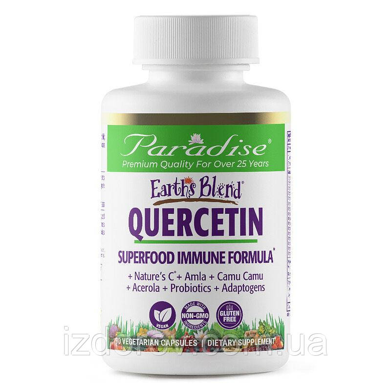 Paradise Herbs, earth's Blend, Кверцетин 500 мг, Quercetin, Superfood Immune Formula, 90 рослинних капсул
