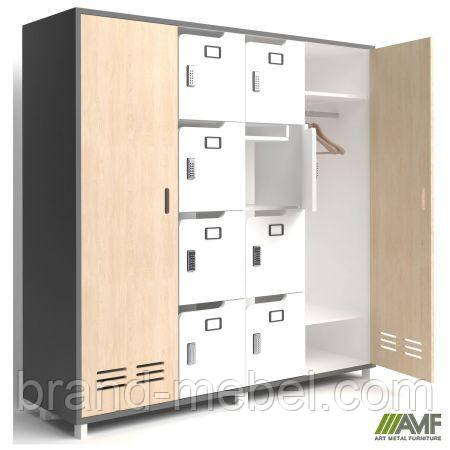 Шафа LOCKER (1850х550х1827) Антрацит / Фанера / Білий супермат / Опора Сигма чорний графiт, фото 1