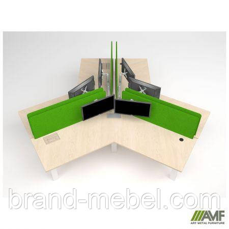 Робоча станція регульована по висоті на 3 людини Фанера / Каркас білий, фото 1