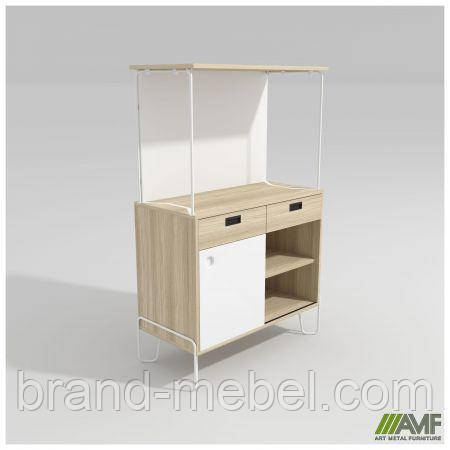 Coffee station Co-working (960х450х1497), Блеквуд Ячмінний / Білий супермат / Каркас білий беж, фото 1