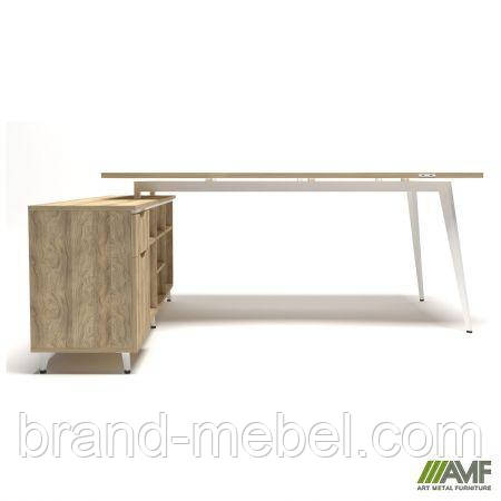 Робоче місце + USB Delta DL-101L (1990х1600х750мм) Блеквуд Ячмінний / Каркас білий / Опора білий беж, фото 1