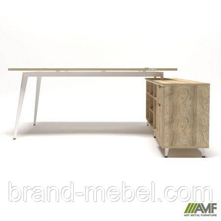 Робоче місце + USB Delta DL-101R (1990х1600х750мм) Блеквуд Ячмінний / Каркас білий / Опора білий беж, фото 1