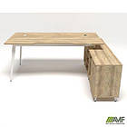 Робоче місце + USB Delta DL-101R (1990х1600х750мм) Блеквуд Ячмінний / Каркас білий / Опора білий беж, фото 2