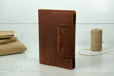 Шкіряна обкладинка для блокноту А5 Дизайн №2, натуральна Вінтажна шкіра, колір коричневий відтінок Коньяк