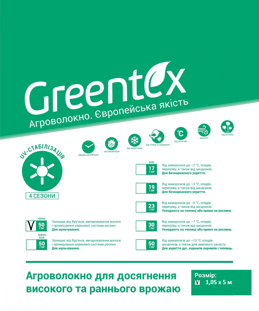 Агроволокно Greentex p-50 (1.05х5м) чорне