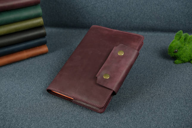 Обкладинка для блокноту А5 Дизайн №2 з натуральної шкіри колір Бордо, фото 1