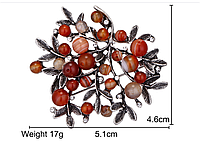Брошь брошка металл пластик ягоды типа рябины типа тигровый глаз
