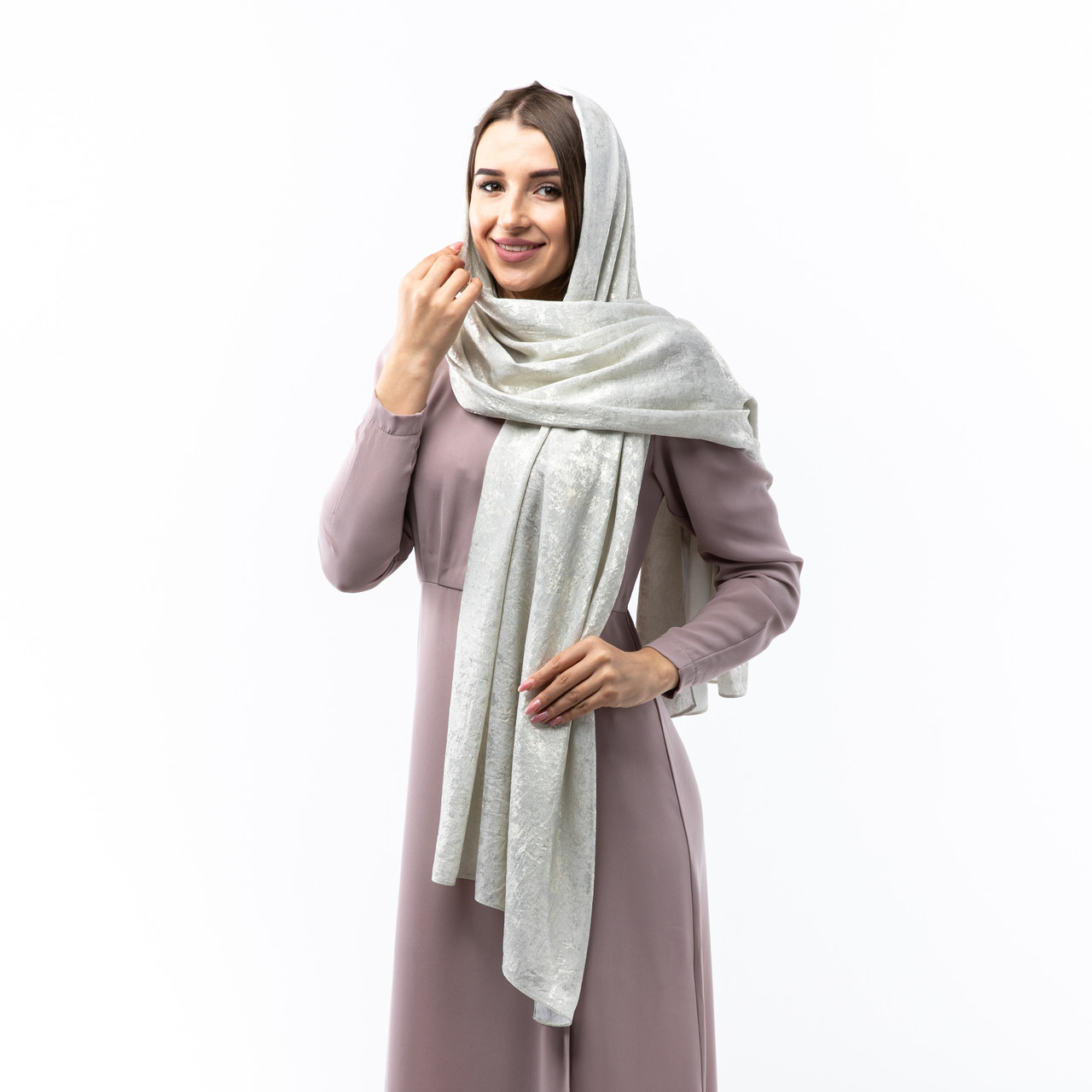 Шарф шифоновий з напиленням 190х70см Молочний, фото 1