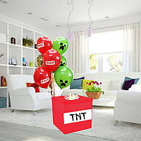 Коробка-сюрприз "Майнкрафт TNT" большая с наклейками + Гелиевые шары + декор 70х70см