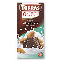 Шоколад молочный без сахара Torras с миндалем 75 г Испания (12 шт/1 уп)