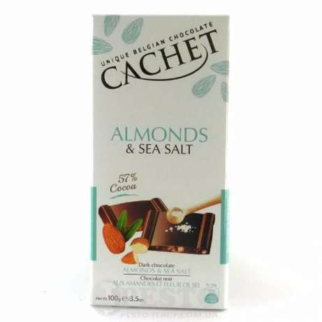 Шоколад Cachet (Кашет) чорний 57% какао з мигдалем і сіллю 100 г Бельгія