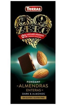 Шоколад чорний без цукру Torras ZERO with almonds з мигдалем 150 г Іспанія (опт 3 шт)