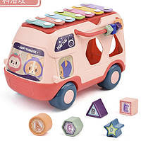 Развивающая игрушка музыкальный Сортер Автобус розового цвета