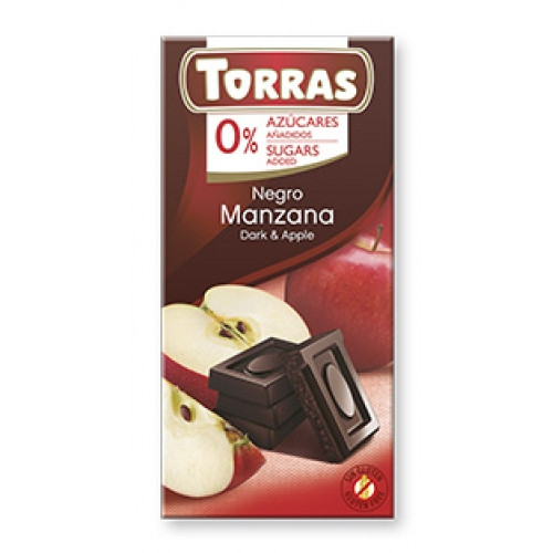 Шоколад чорний без цукру Torras з шматочками яблука 75 г Іспанія (12 шт/1 уп)