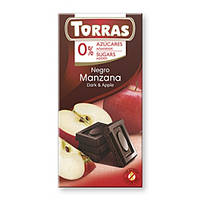 Шоколад черный без сахара Torras с кусочками яблока 75 г Испания (12 шт/1 уп)