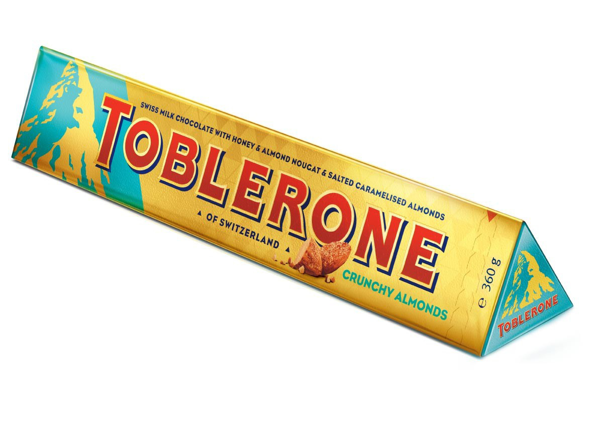 Швейцарський молочний шоколад Toblerone з медом, мигдальної нугою і солоним карамельним мигдалем 100г