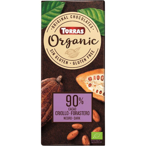 Шоколад чорний Torras без глютену 90% Organic Criollo Forastero 100 г Іспанія (опт 5 шт)