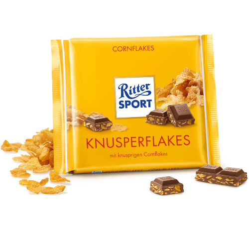 Шоколад молочний "RITTER SPORT" KNUSPERFLAKES пластівцями 100г. Німеччина