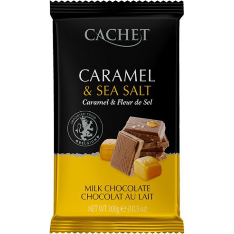 Шоколад CACHET (КАШЕТ) молочний 32 % какао з карамеллю і морською сіллю 300 г Бельгія (опт 5 шт)
