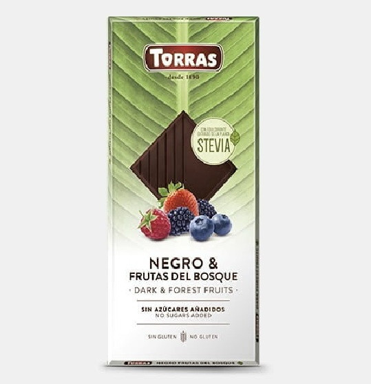 Шоколад чорний без цукру Torras з фруктами Negro & Frutas del Bosquo 125 г Іспанія (опт 5 шт)