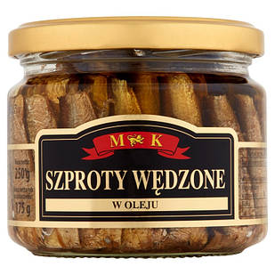 Шпроти в олії Szproty Wedzone M&K у банку, 250 г Польща