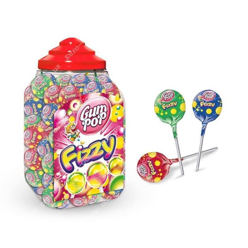 Льодяники на паличці+жуйка Gum Рор Fizzy (фруктові), 100шт, Польща