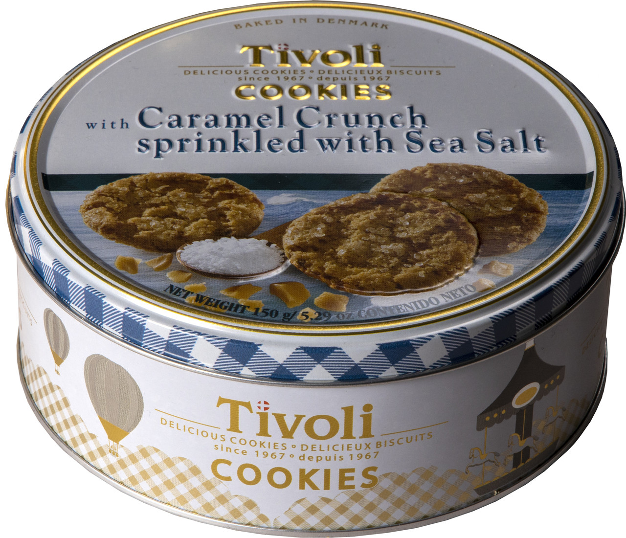 Печиво з Карамельними Кранчами і Морською Сіллю Tivoli Caramel Crunch & Sea Salt в ж/б 150 г Данія, фото 1