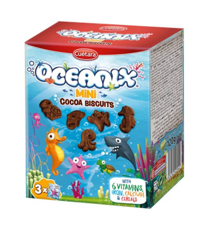 Печиво бісквітне з какао Cuetara Oceanix Mini Cocoa Biscuits 120 г Іспанія, фото 1