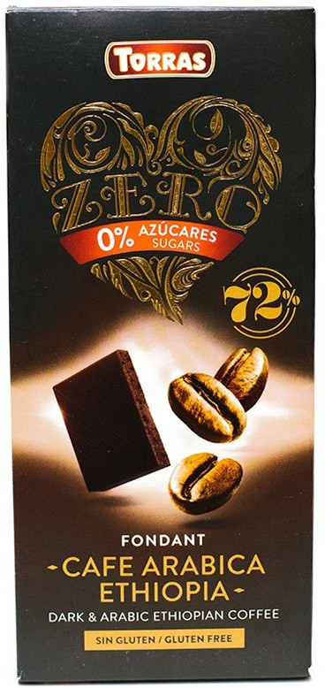 Шоколад чорний без цукру Torras ZERO cafe arabika з ефіопської арабікою 100 г Іспанія