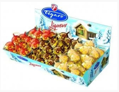 Цукерки шоколадні з лікером зі смаками карамелі/ капучино/ віскі Figaro 90*27,5 г Чехія (270 шт./3 уп), фото 1