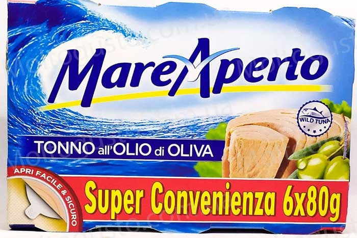 Тунец кусочками Mare Aperto Tonno all Olio di Oliva в оливковом масле упаковка 6х80 г Италия - фото 1 - id-p1389277538