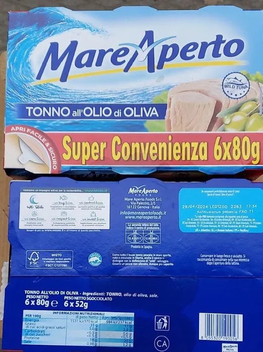 Тунец кусочками Mare Aperto Tonno all Olio di Oliva в оливковом масле упаковка 6х80 г Италия - фото 4 - id-p1389277538