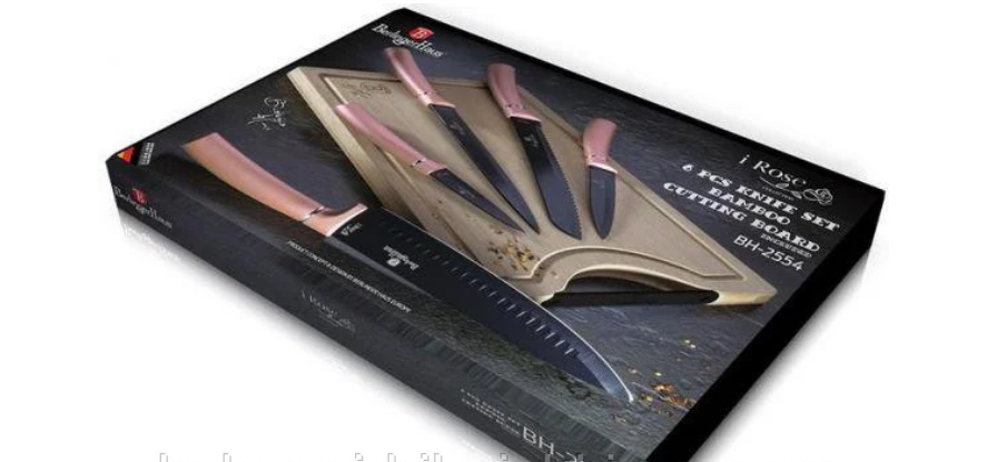 Набір якісних ножів BERLINGER HAUS I-Rose Edition з бамбуковою обробною дошкою 6 пр 2554BH, фото 1