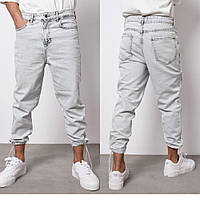 Мужские штаны джоггеры на резинке, джинсы мужские светло серые с манжетами 100% хлопок Турция