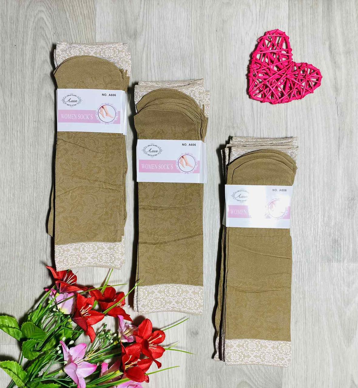 Шкарпетки жіночі капронові 10 пар без розмірні Ластівка бежеві з візерунком No1