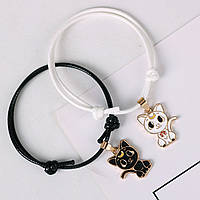 Парные браслеты дружбы для подруг (сестер) черный и белый котенок Подарок девочке на 8 марта