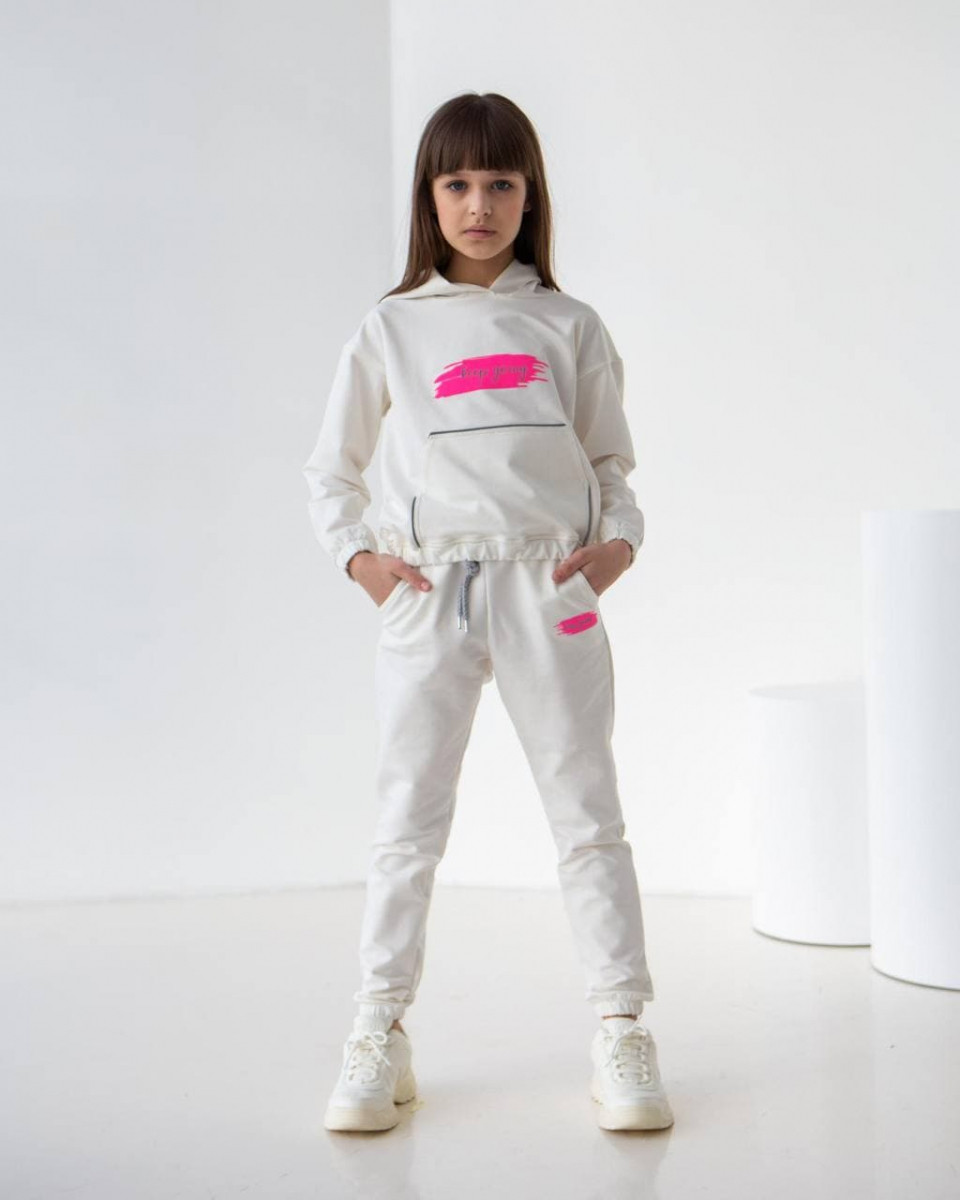 Дитячий спортивний костюм для дівчинки молочний оптом keep going
