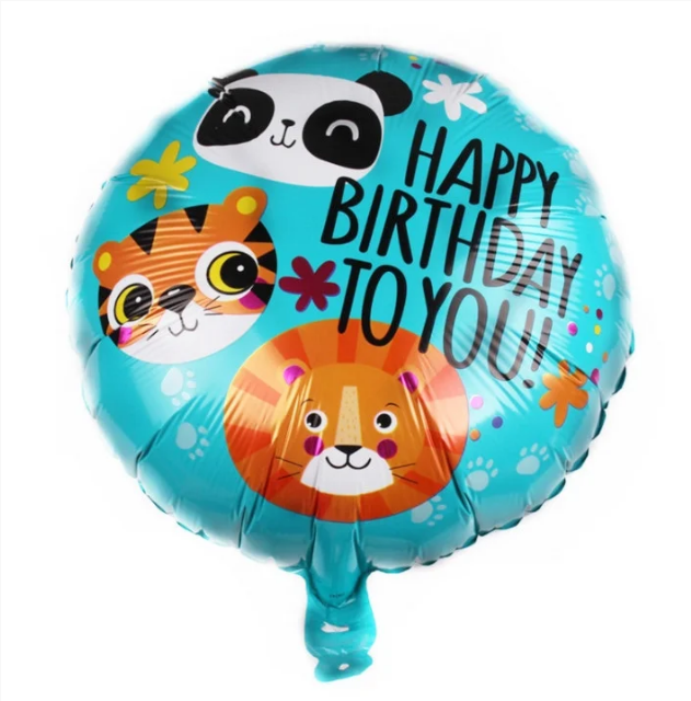 Фольгована куля "Happy Birthday панда, тигр, лев" (Китай)