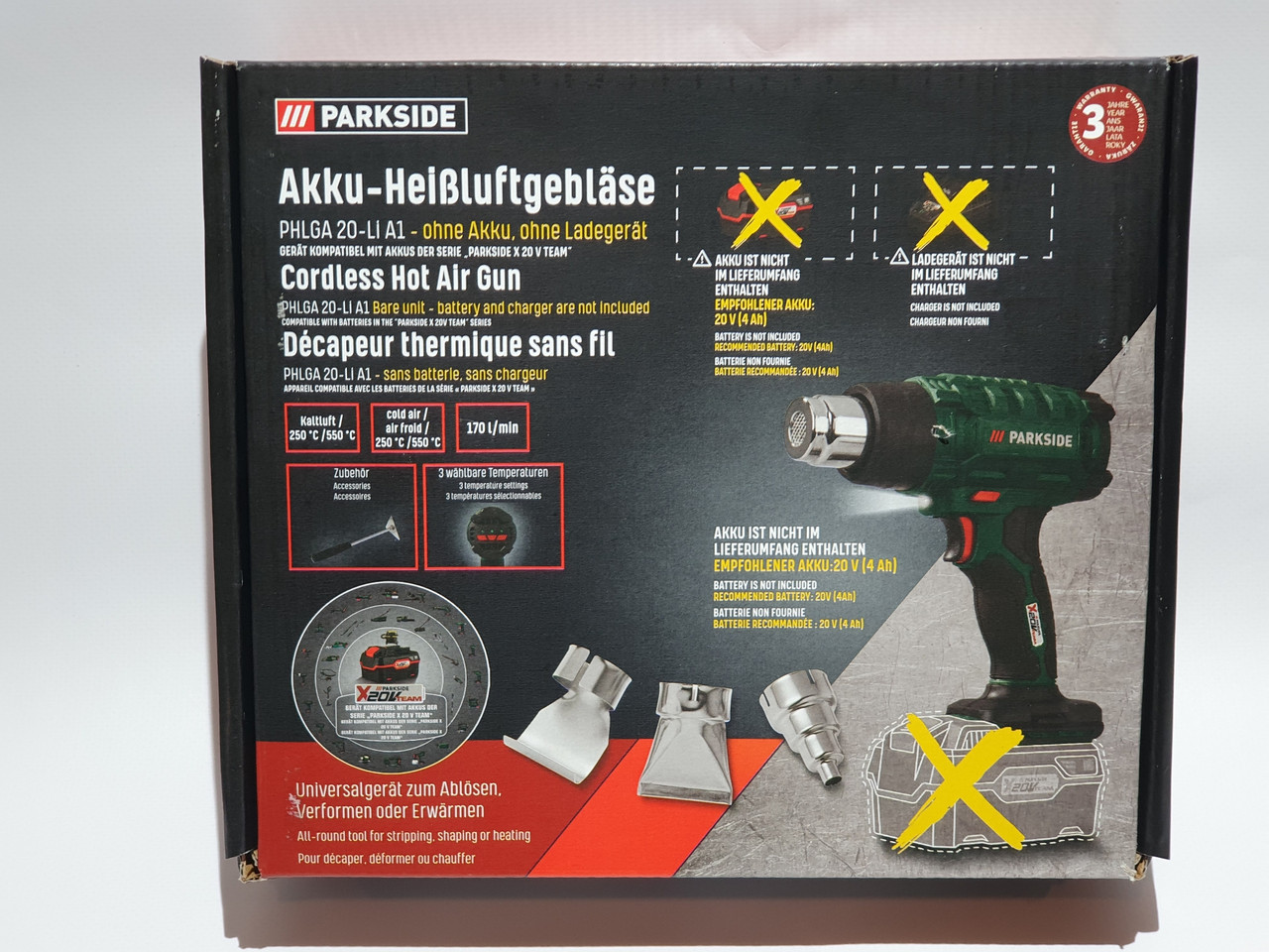 Акумуляторний цифровий будівельний фен Parkside PHLGA 20-Li
