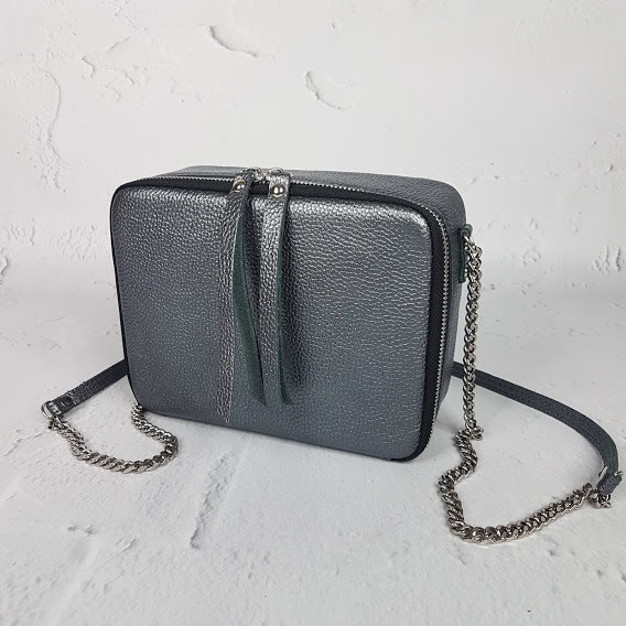 Сумка жіноча "КВАДРО" натуральна шкіра, сірий металік флотар, фото 1