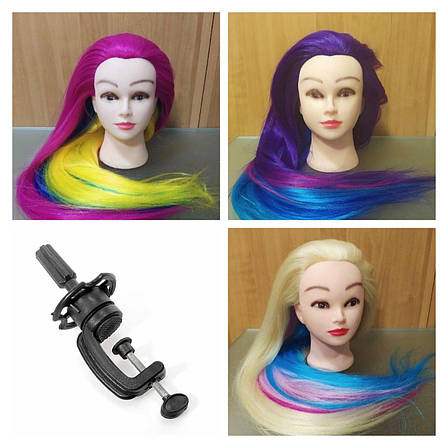 Хіт продажу! Голова манекен для зачісок з кольоровими волоссям, фото 1