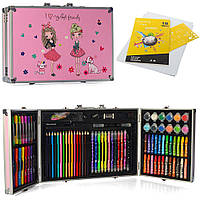Развивающий набор для детского творчества чемоданчик с фломастерами, карандашами и акварельными красками